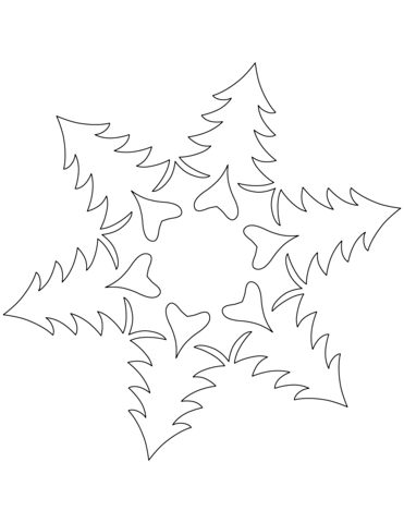 Snowflake Pattern With Christmas Trees Coloring Page